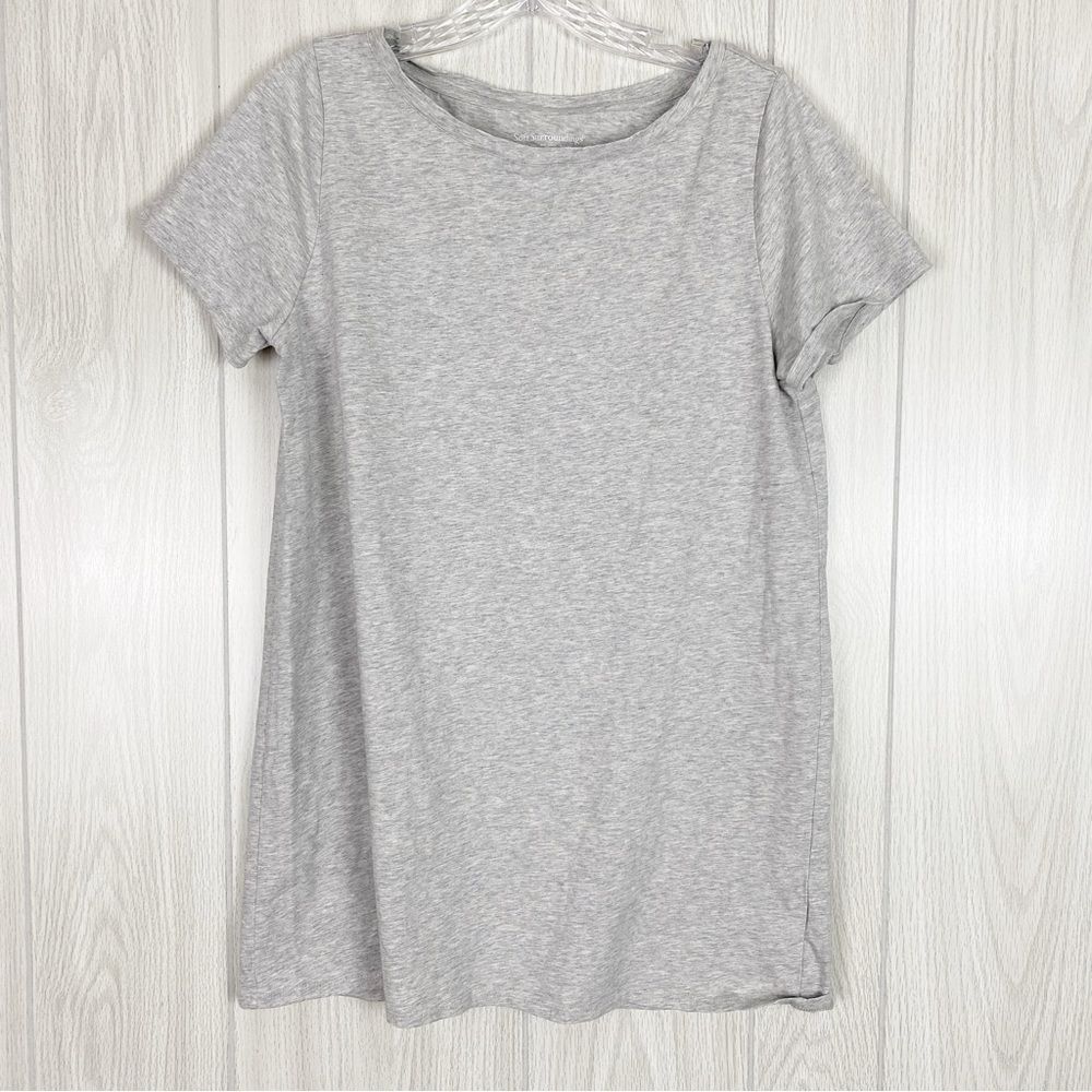 Soft Surroundings | Light Grey Tunic Length Short Sleeve Tee Size Medium